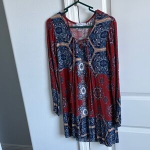 Socialite Red and Blue Patterned Lace-Up Dress